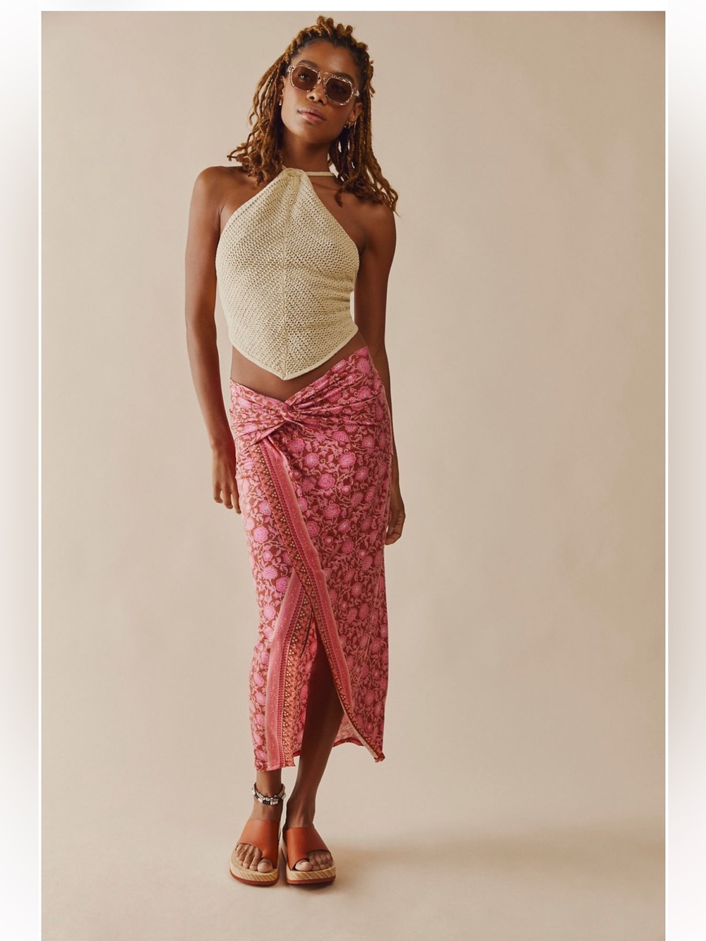 Free People Pink and Coral Floral Maxi Skirt